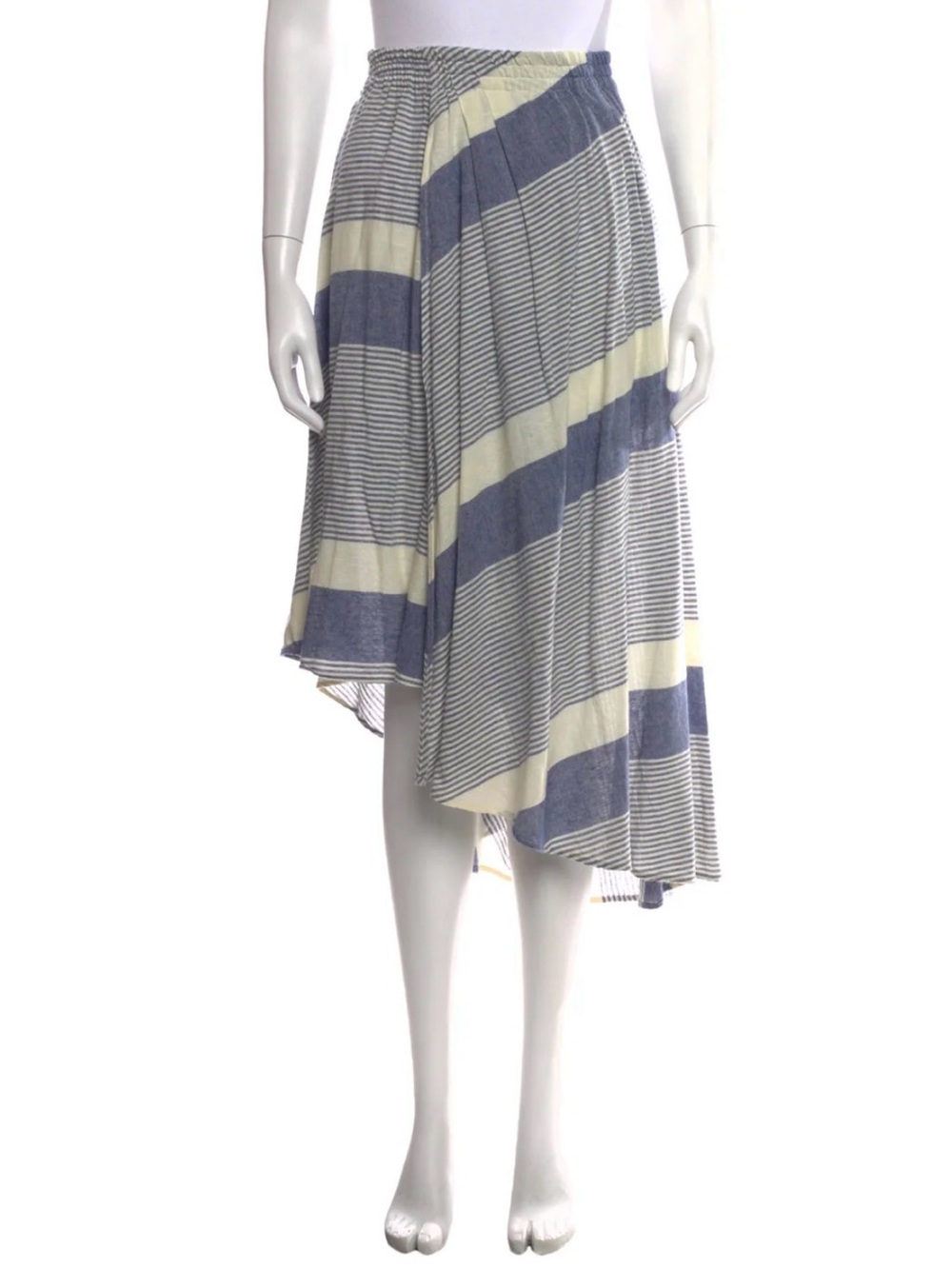 APIECE APART Turkanna 100% Cotton Asymmetrical Striped Midi Skirt Blue Cream
